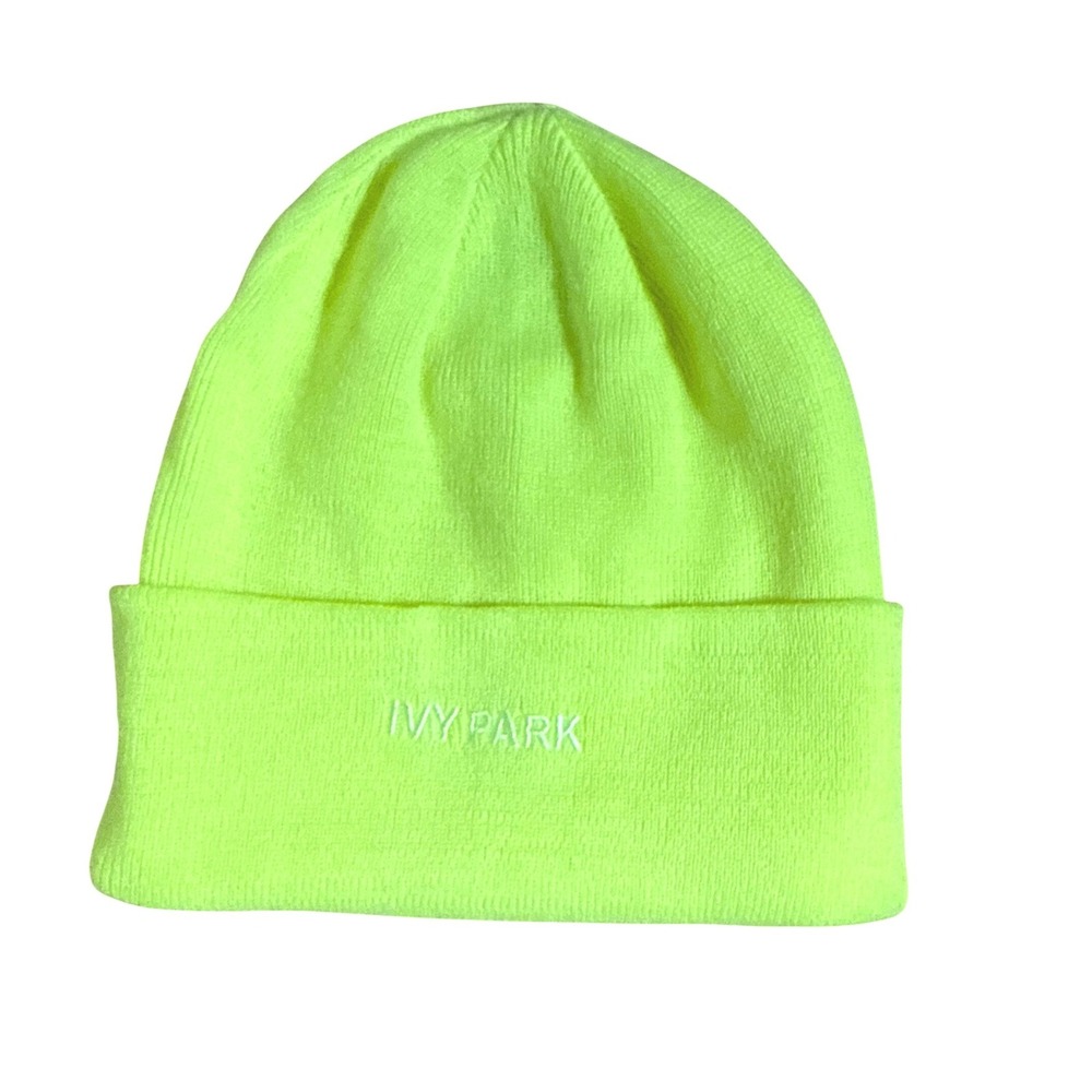 Adidas x Ivy Park Neon Yellow Beanie Hat Solar Slime Ribbed Knit Logo Cap Unisex